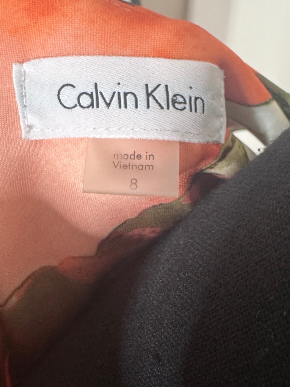 CALVIN KLEIN Orange Pink Floral Sheath Sleeveless Dress Size 8 - Picture 4 of 5